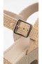 High Side Buckle Single Strap Open Front Straw Look Summer Women's Wedge Sole Sandals Shoes - 3