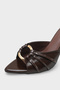 Women's Pointed Toe Gold Buckle Detail Heels Slipper Mias Brown - 7