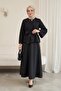 Nilsa Set with Single Button and Belt Flared Skirts - Black - 3