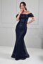 Women's Strapless Low Sleeve Lined Front Draped Long Mesh Dress
