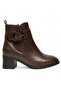 Brown Zippered Heeled Buckled Casual Women's Boots