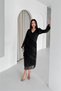 Women's Black V-Neck Layered Ruffle Detail Midi Length Chiffon Dress Nbk079 - 3