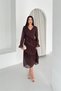 Women's Brown V-Neck Layered Ruffle Detail Midi Length Chiffon Dress Nbk079