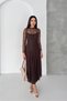 Women's Brown Midi Length Sheer Detailed Lined Lace Dress Nbk080