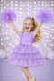 Girl's Buckle Pompom Sleeve Evening Dress Party Birthday Dress Without Skirt Lila Color - 2