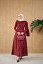 Women's Shawl Detailed Belt Piece Poplin Dress Burgundy - 5
