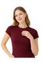 Women's Burgundy Crew Neck Short Sleeve Cotton Pack Rib Knit Textured Body-Hugging Basic Body T-Shirt