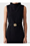 Black Mock Neck Belt Pcs Slit Dress - 3