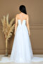 Organza Chiffon Fabric Evening Dress with String Detail - White - 8