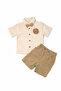 Lion Embroidered Ç Striped Baby Boy Shorts and Shirt Set with Bow Tie - 3