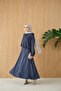Women's Shirt Collar Silver Button Detail Suit Navy Blue - 5