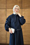 Women's Scarf Collar Cupra Skirt Suit Navy Blue - 2