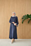 Women's Shirt Collar Silver Button Detail Suit Navy Blue - 4