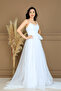 Organza Chiffon Fabric Evening Dress with String Detail - White - 7