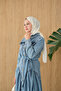 Women's Double Pocketed Waist Drawstring and Stitching Detail Buttoned Denim Dress Ice Blue - 7