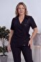 Black Sequined Double Set Plus Size Blouse and Pants - 4