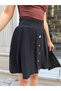Women's High Waist Button Detailed Pleated Knitwear Skirt Coffee