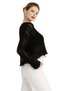 Black Lace-Like Knit Tasseled V-Neck Transitional Cotton Pack Women's Knitwear Blouse - 4