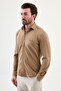Plain Slim Fit Zipper Long Sleeve Men's Shirt Camel - 27141.26Y - 4