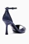Women's Stiletto Pointed Toe Crocodile Patterned Ankle Strap Heeled Shoes Valeria Navy Blue - 4