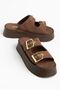 Women's Brown Suede High PU Sole Double Buckled Slipper