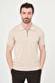 Delik Patterned Slim Fit Polo Collar Zippered Men's Knitwear T-Shirt Beige - 11584.26Y