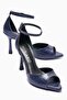 Women's Stiletto Pointed Toe Crocodile Patterned Ankle Strap Heeled Shoes Valeria Navy Blue