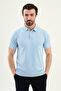 Plain Slim Fit Polo Collar Men's Knitwear T-Shirt Blue - 11581.26Y
