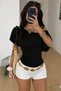 Women's Ruched Detailed Boat Neck Basic T-Shirt Casual Blouse - 2