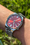 Men's Metal Cord Red Dial Premium Design Calendar Wrist Watch