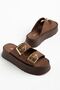Women's Brown Suede High PU Sole Double Buckled Slipper - 3