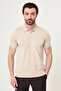 Plain Slim Fit Polo Collar Men's Knitwear T-Shirt Beige - 11581.26Y