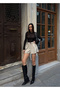 Women's High Waist Knitted Belt Pack Pocketed Shorts Beige