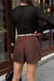 Women's High Waist Knitted Belt Pack Pocketed Shorts Brown - 8