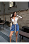 Women's High Waist Knitted Belt Pack Pocketed Shorts Blue - 5