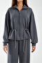 Women's Modal Fabric Zippered Waist Cinching Detail B Wide-Leg Track Suit Set - 6