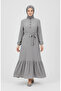 Waffle Fabric Elastic Sleeve Dress 2243-05 Gray - 2