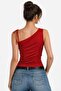 Women's One-Shoulder Asymmetrical Collar Sleeveless Tie-Detail Stretchy Blouse - 3