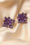 Sementa Purple Flower Design Handmade Polymer Clay Earrings – Lightweight Earrings with Gold Detail
