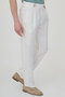 Straight Slim Fit Pleated Belt Buckled 100% Linen Men's Trousers Ecru - 38360.26Y - 3