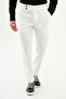 Straight Slim Fit Belt Buckled 100% Linen Men's Trousers Ecru - 38352.26Y