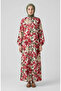 Elastic Sleeves Patterned Dress 0249-02 Burgundy Khaki - 4