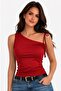 Women's One-Shoulder Asymmetrical Collar Sleeveless Tie-Detail Stretchy Blouse