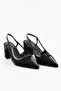 Leather Black Back-Strapped Short Heeled Women's Shoes - Kb2726 - 2