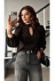 Black lace blouse with tie detail