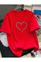 Leopard Heart Printed Unisex Women'S/Men's Oversize Crewneck T-Shirt