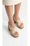 Cross Striped Open Front Women's High Straw Look Cork Wedge Heel Sandals Shoes - 9