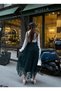 Women's Khaki Elastic Waist Long Floral Flocked Lace Skirt - 5