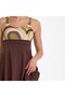 Women's Coffee Color Patterned Thin Covered Strap Round Neck Shorts Dress Swimsuit - 3