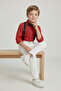Boy's Red Long Sleeve Shirt White Pants Black Suspender Bow Tie Set April 23 October 29 - 3